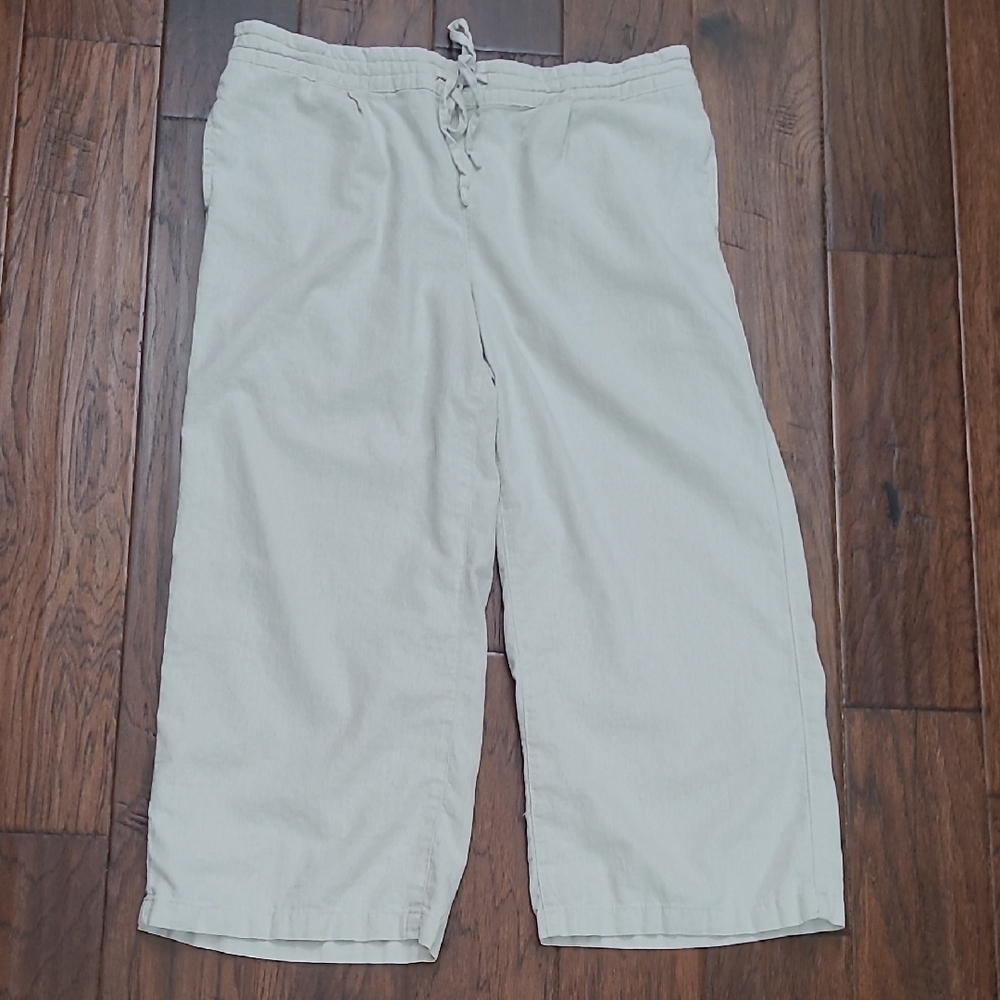 Alexander Jordan Khaki Linen Blend Pullon Wide-leg Cropped Pants size XL
